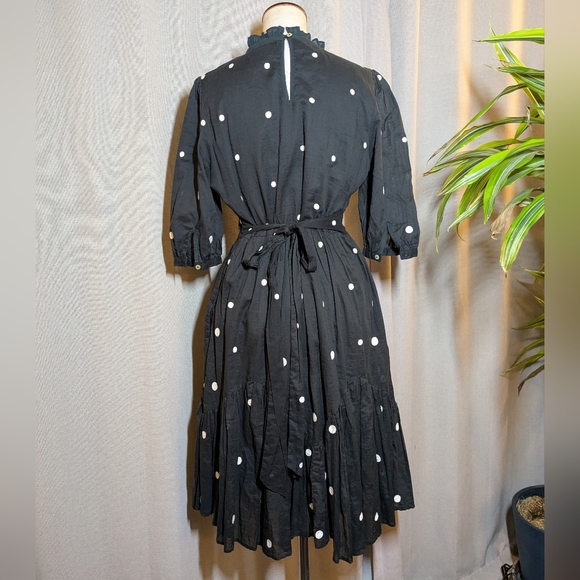 Banjanan Sara Black Midi Dress Polka Dot Short Sleeve Small Pockets - Picture 5 of 9